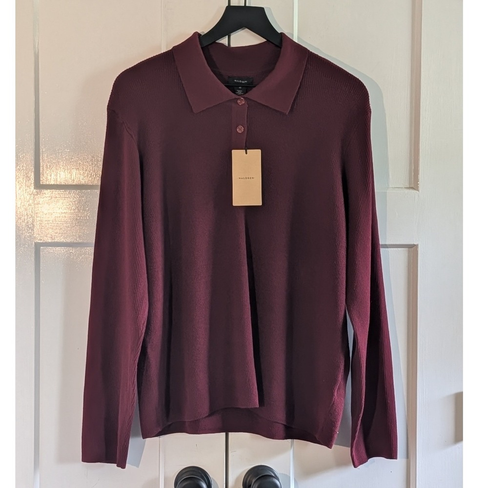 Halogen NWT Burgundy Wool Blend Oversized Polo Sweater Women's XL Preppy Knit